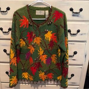 Design Options By Philip & Jane Gordon Fall Leaves Acorns Cardigan Sweater M